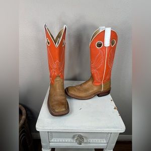 Anderson Bean Crazy Horse style orange white boots size 7
